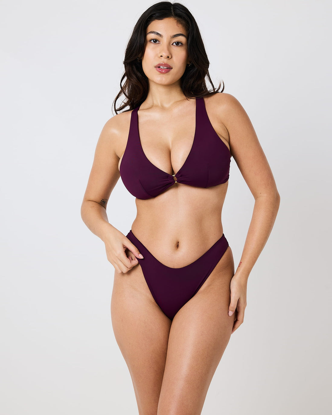 Toco Ruched Bikini Bottoms - Plum