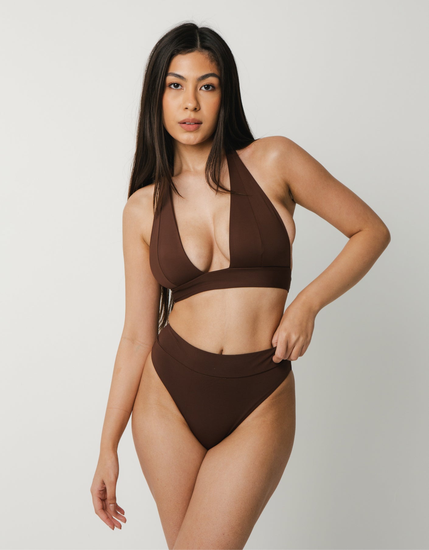 Yara Halter Neck Bikini Top // Ganache Dark Brown