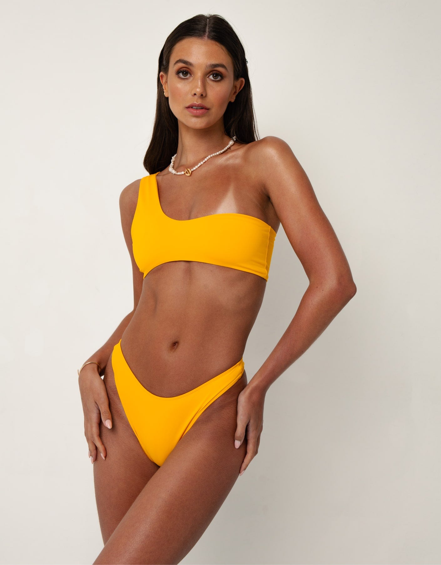 Isle One Shoulder Bikini Top // Mango Yellow